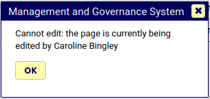 Message displayed if you try to edit a page that is locked by another user.